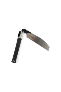 The MARU Z-Saw Folding Japanese Kataba Saw, shown on a white background, features a black handle and a partially extended silver blade with impulse-hardened teeth.