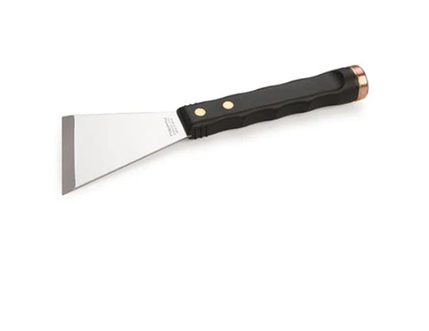 The Nisaku Hammer Top Scraper features a wide, flat stainless steel blade and a black handle, shown on a white background.