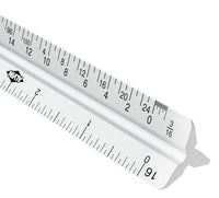 An Alvin Aluminum Architect Scale is displayed against a white background. This triangular ruler features black numbers and lines for multiple measurement units and is crafted from durable, professional-grade anodized aluminum for precision and longevity.