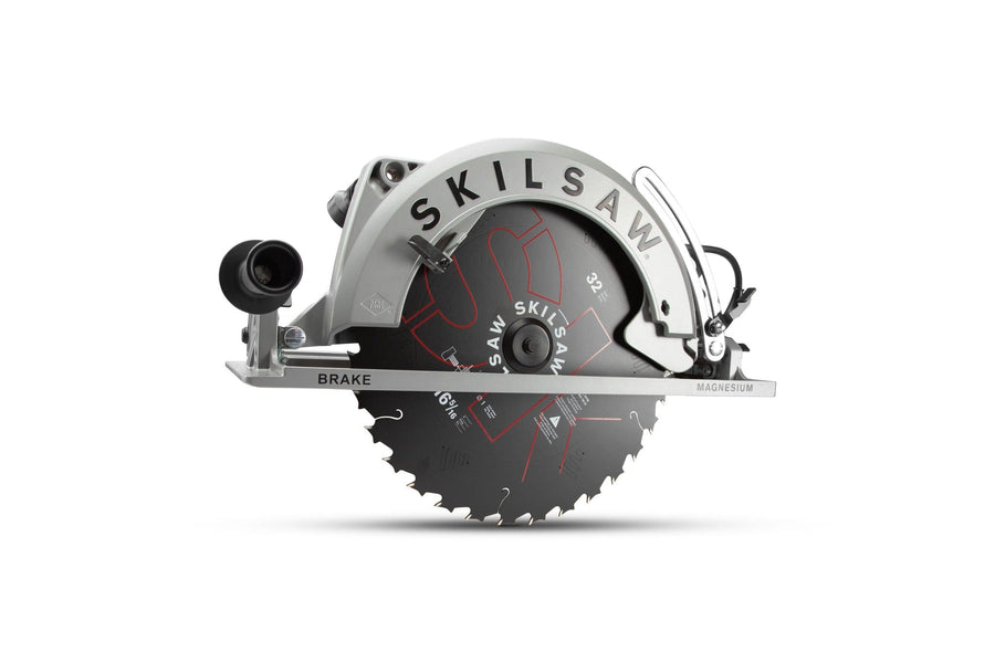 A CHV Skilsaw Circular Saw 16-5/16-in Worm Drive with a silver body, black handle, and visible serrated blade features red and white graphics and SKILSAW prominently displayed on the blade guard.