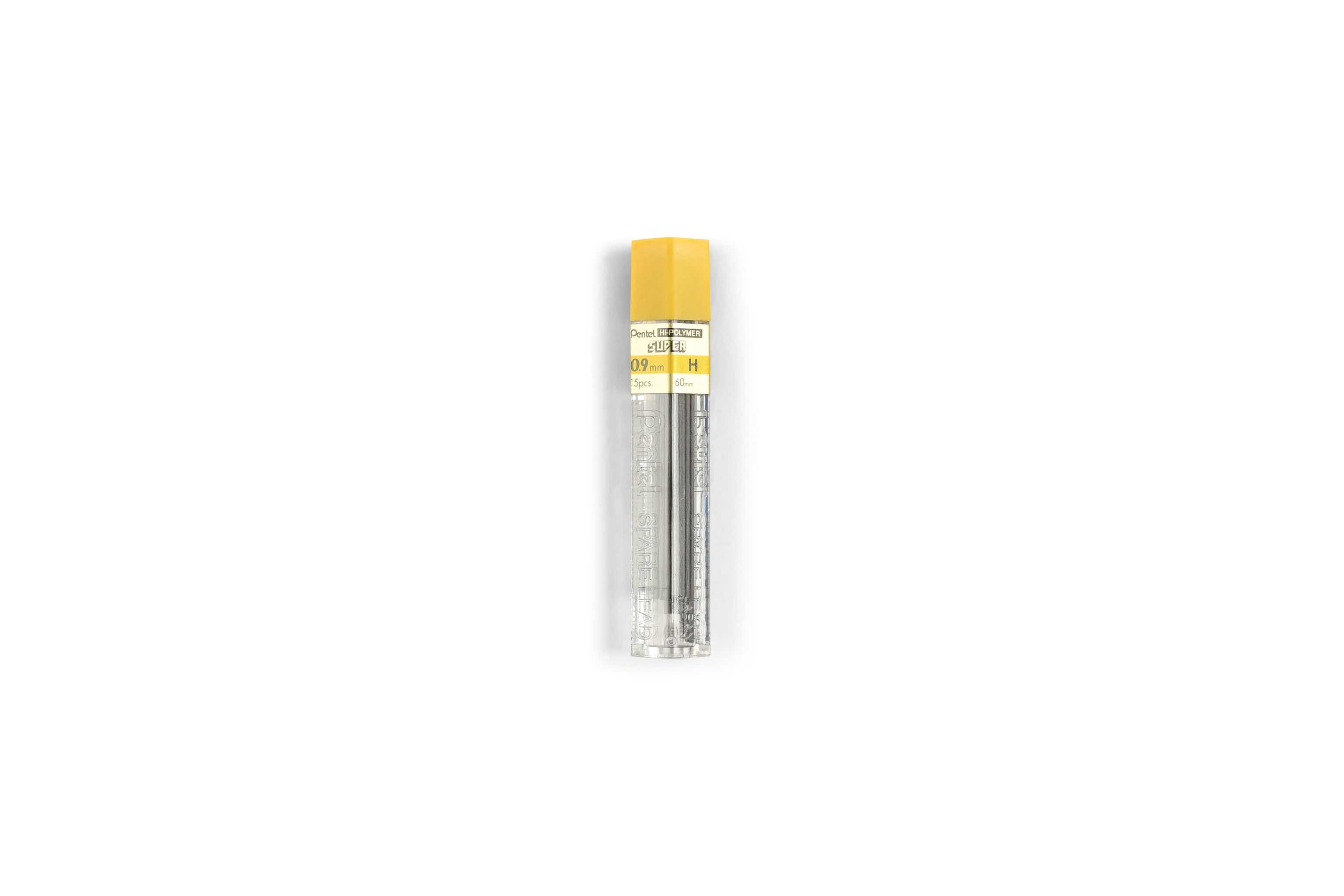 Dick Blicks GraphGear 500 Mechanical Pencil comes with a set of transparent 0.5mm H leads featuring a yellow cap, ideal for precision drafting.