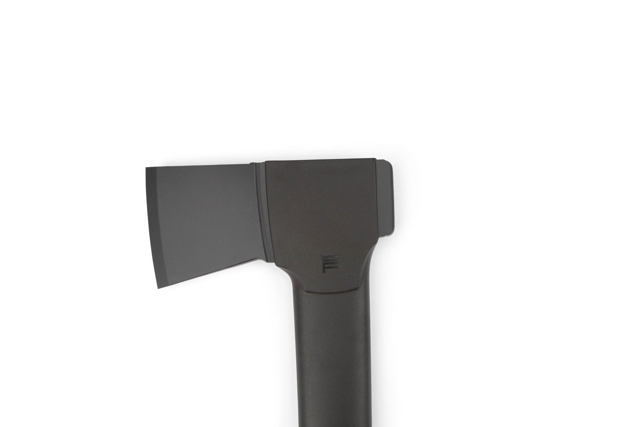 The FIS Fiskars Norden N10 Chopping Axe has a matte black carbon steel head and hickory handle, shown horizontally on a white background with only the axe head and upper handle visible.