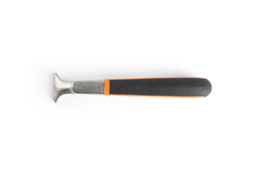 The JHW Bahco Ergo Paint Scraper 650 features a black and orange handle, metal and plastic construction, carbide blades, and a flat T-shaped blade at one end, shown against a white background.