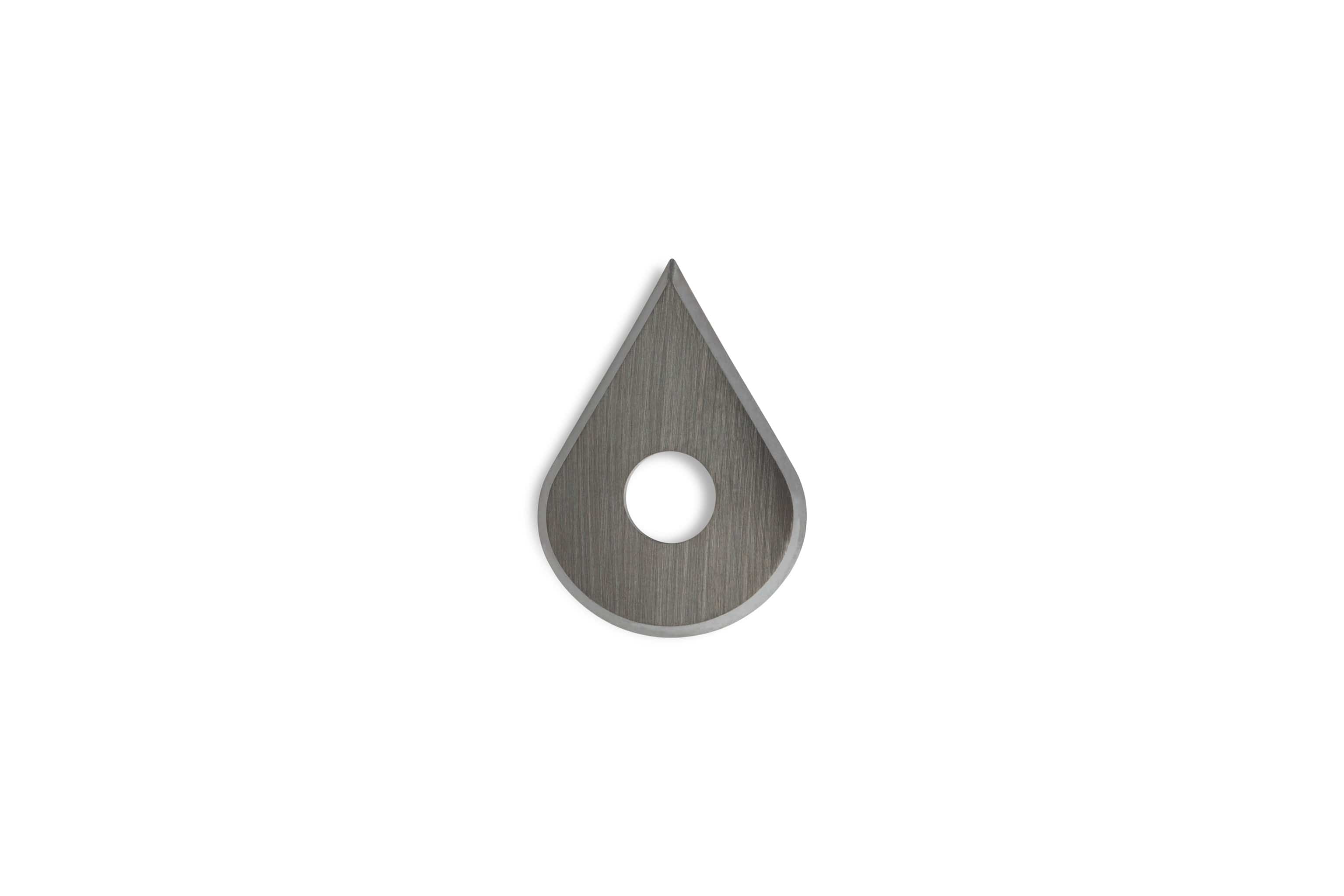 The Bahco Ergo Scraper 625 by JHW is a gray, teardrop-shaped metallic tool with a central circular hole, pointed upward against a white background.