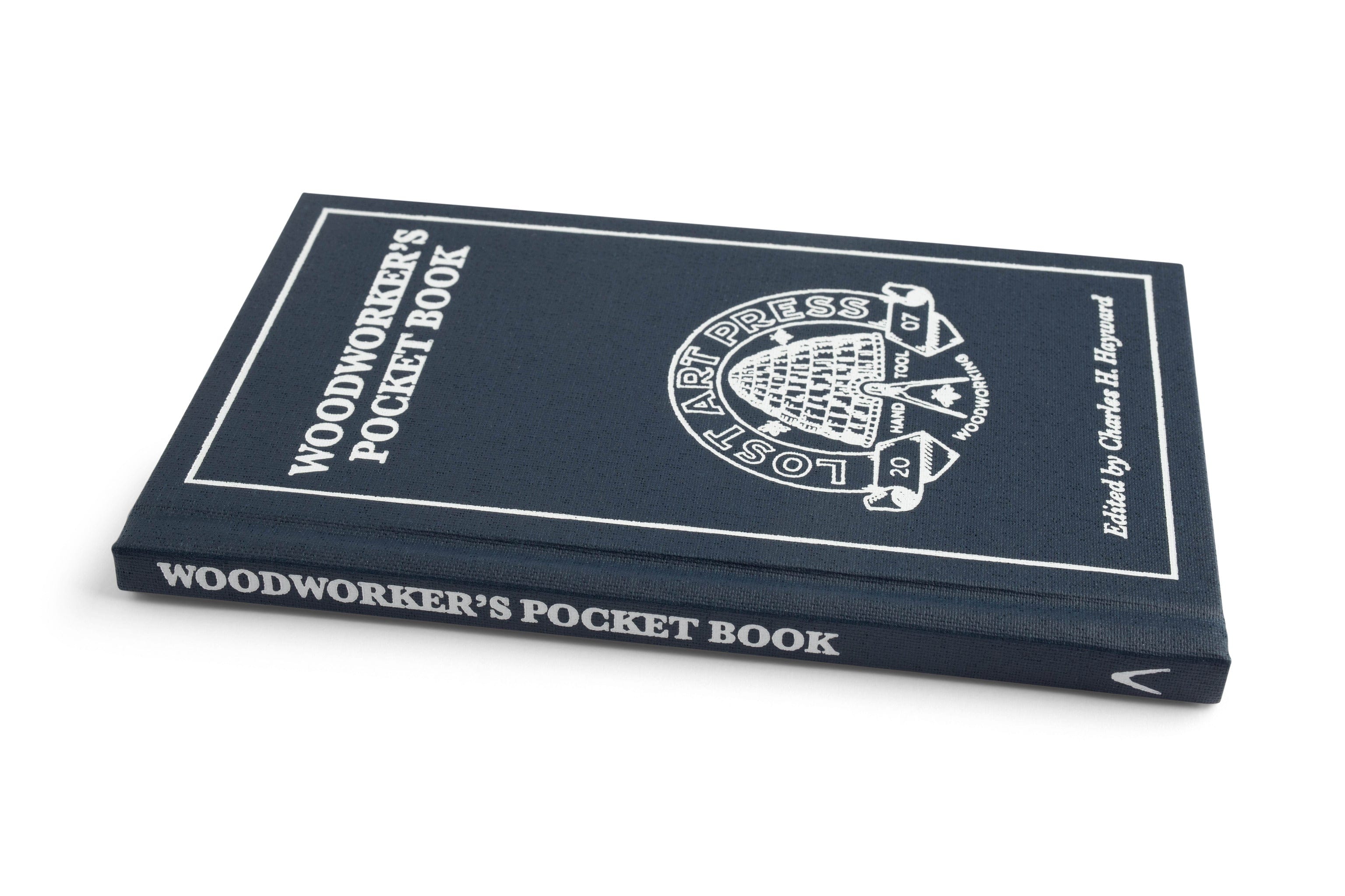 The Woodworker’s Pocket Book by LAP is a hardcover book with a navy blue cover and white text, edited by Charles H. Hayward, offering timeless woodworking guidance for hand-tool enthusiasts.