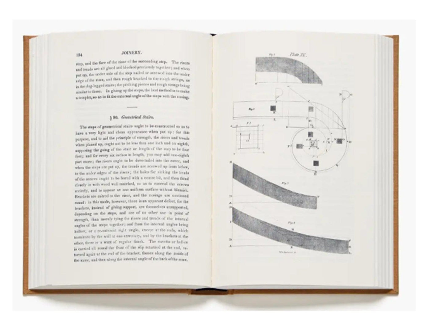 An open "Mechanic's Companion" book by lap shows text on the left page and labeled technical diagrams with measurements on the right, illustrating carpentry, joinery, and traditional building techniques.