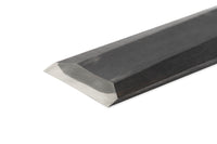 Close-up of a polished beveled tip on the Maru Japanese Timber Framing Slick, highlighting its sharpness and clean lines that reflect expert Japanese craftsmanship.