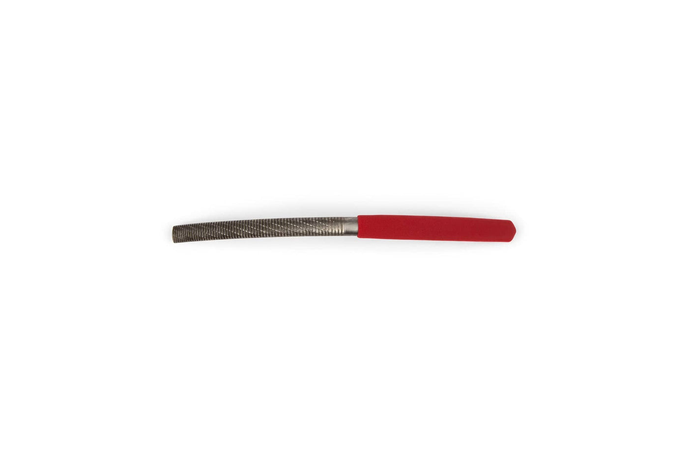 The MARU Iwasaki Half Round Extremely Fine Curved File features a rubber grip and is shown with a red handle on a white background.