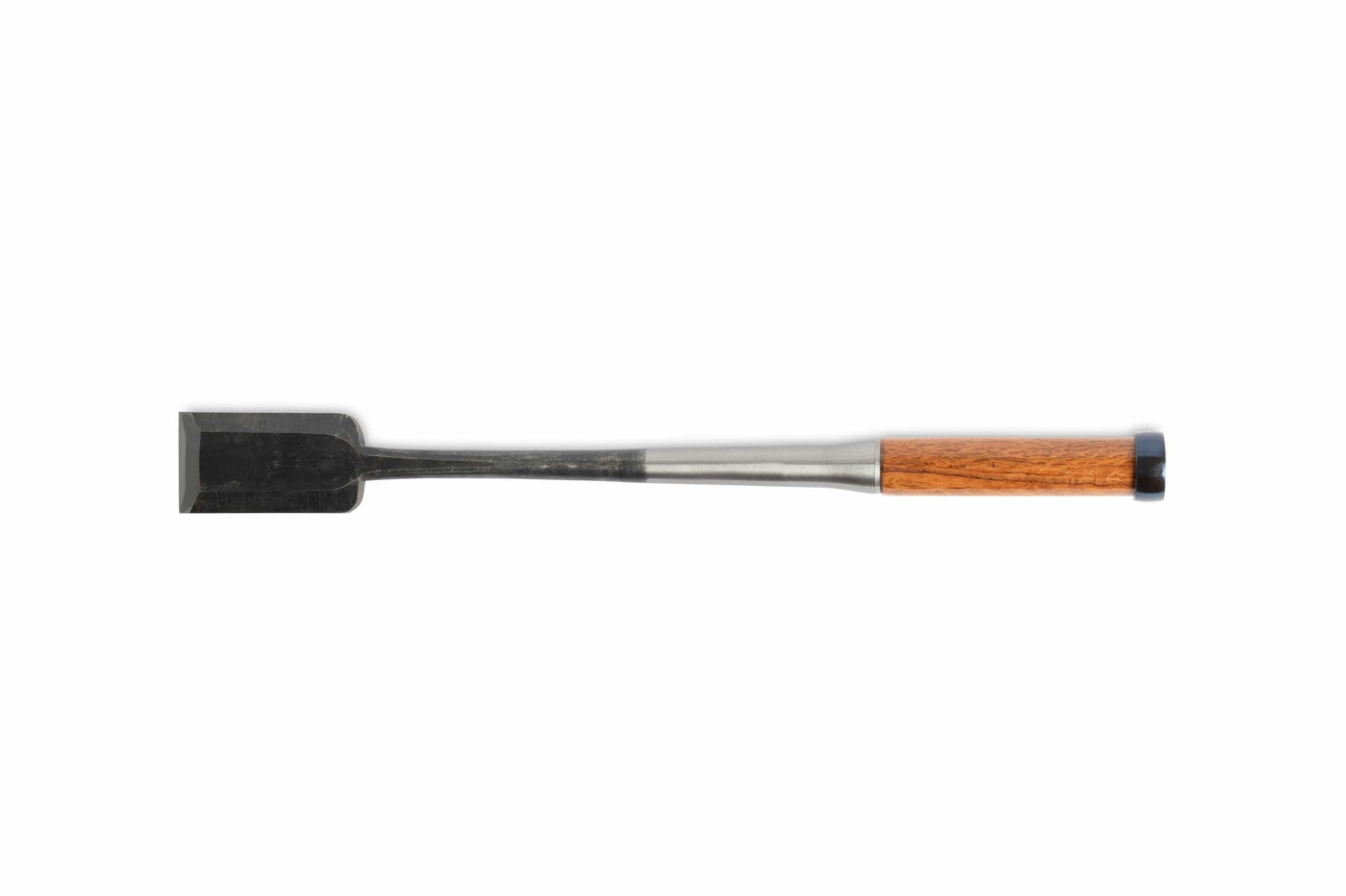 The MARU Japanese Timber Framing Chisel, featuring a sharp metal blade and a wooden handle, renowned for traditional Japanese carpentry, is shown on a white background.