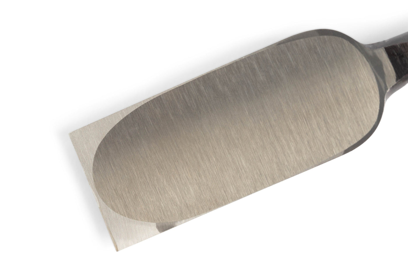 Close-up of a MARU Japanese Timber Framing Chisel on a white background, emphasizing its sharp edge and sleek, rectangular surface—a tool cherished by expert woodworkers for precision and quality.