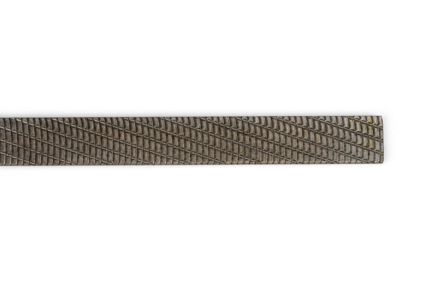 A close-up of the MARU Iwasaki Flat Extra Fine File With Rubber Grip, showcasing its crosshatch surface for precise material shaping, positioned horizontally on a white background.