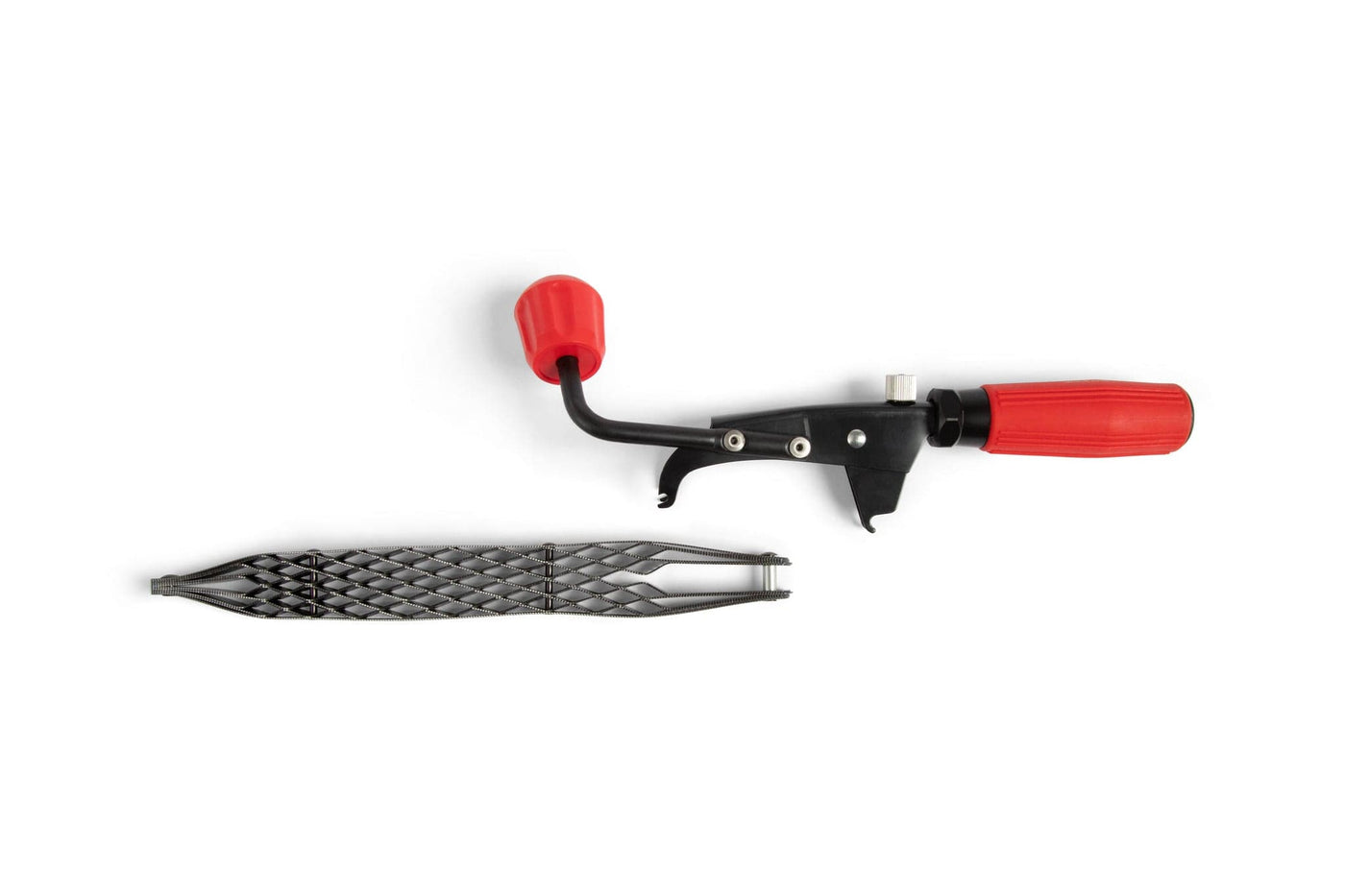 The MARU Shinto Saw Rasp, featuring a double-sided rasp design, and a black spanner tool with red handles and a metal mesh sleeve are displayed together on a white background.