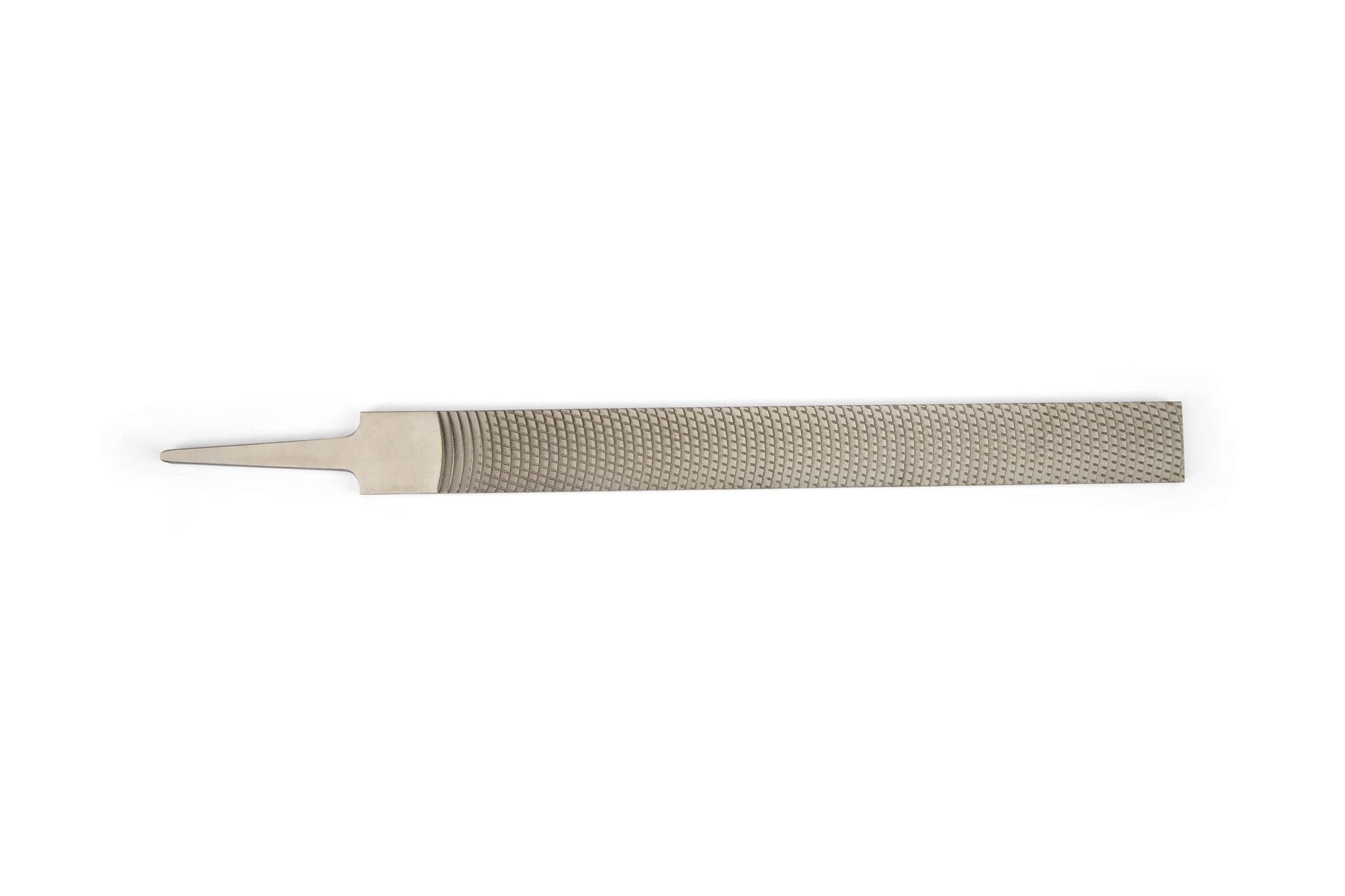 The MARU Iwasaki Flat Coarse Wood File is a 10-inch file with a handle and textured abrasive surface, ideal for smoothing or shaping wood or metal.