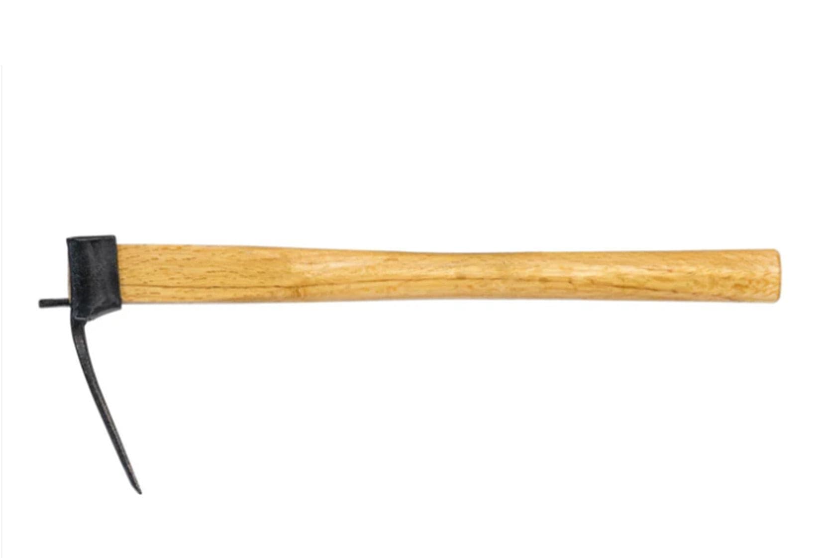 The MARU 3-Prong Hoe features a light Japanese Red Oak handle and a black forged Japanese steel head with three prongs, set against a white background—ideal for precise work in your Japanese garden.