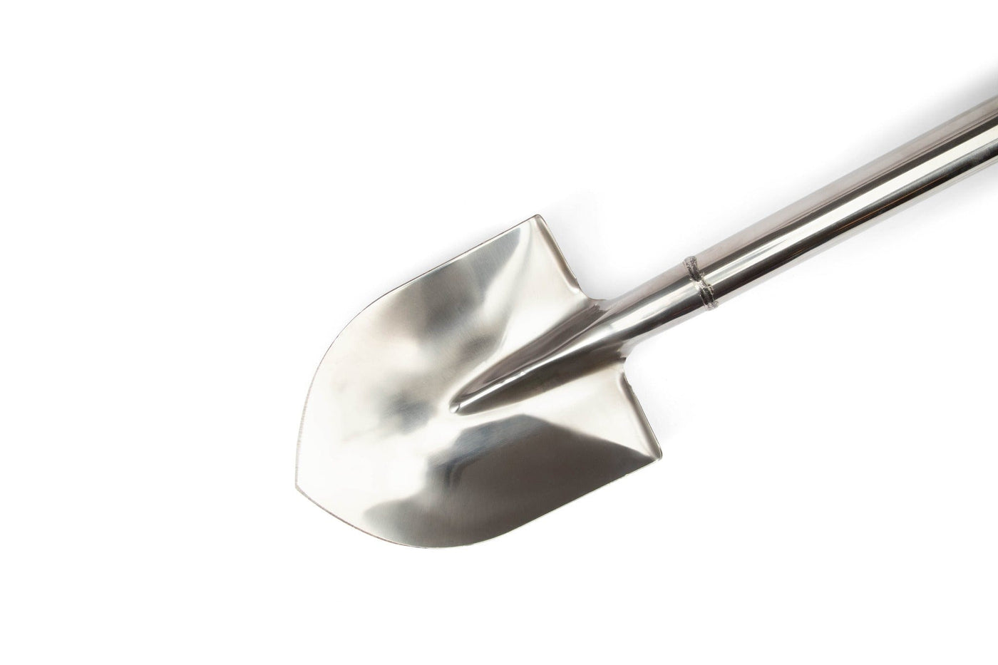 The MARU Japanese Asano Stainless Steel Shovel, featuring a pointed blade and long handle, is shown diagonally on a white background—ideal for professional-grade digging.