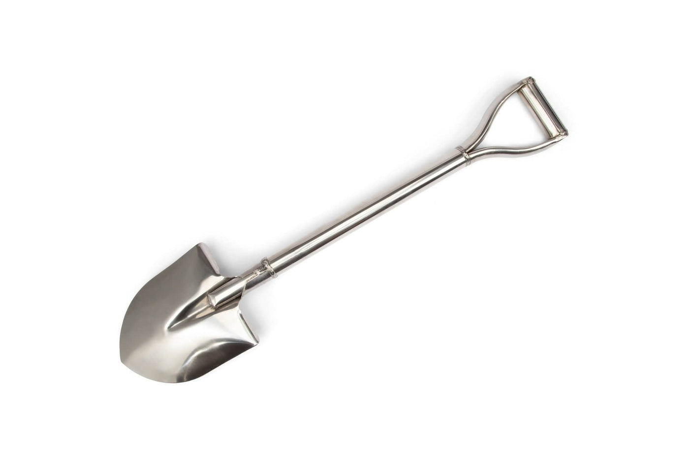 The MARU Japanese Asano Stainless Steel Shovel features a D-shaped handle and curved blade for professional-grade digging, shown on a white background.