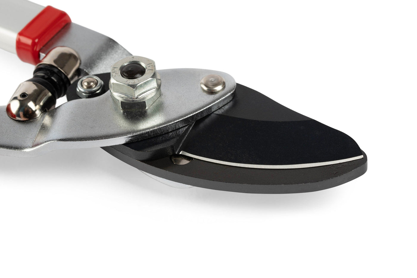 Close-up of the Maru Japanese Gardening Kamaki Lopper, featuring high carbon steel blades and a red-and-white handle, shown against a white background—perfect for precise vine pruning.