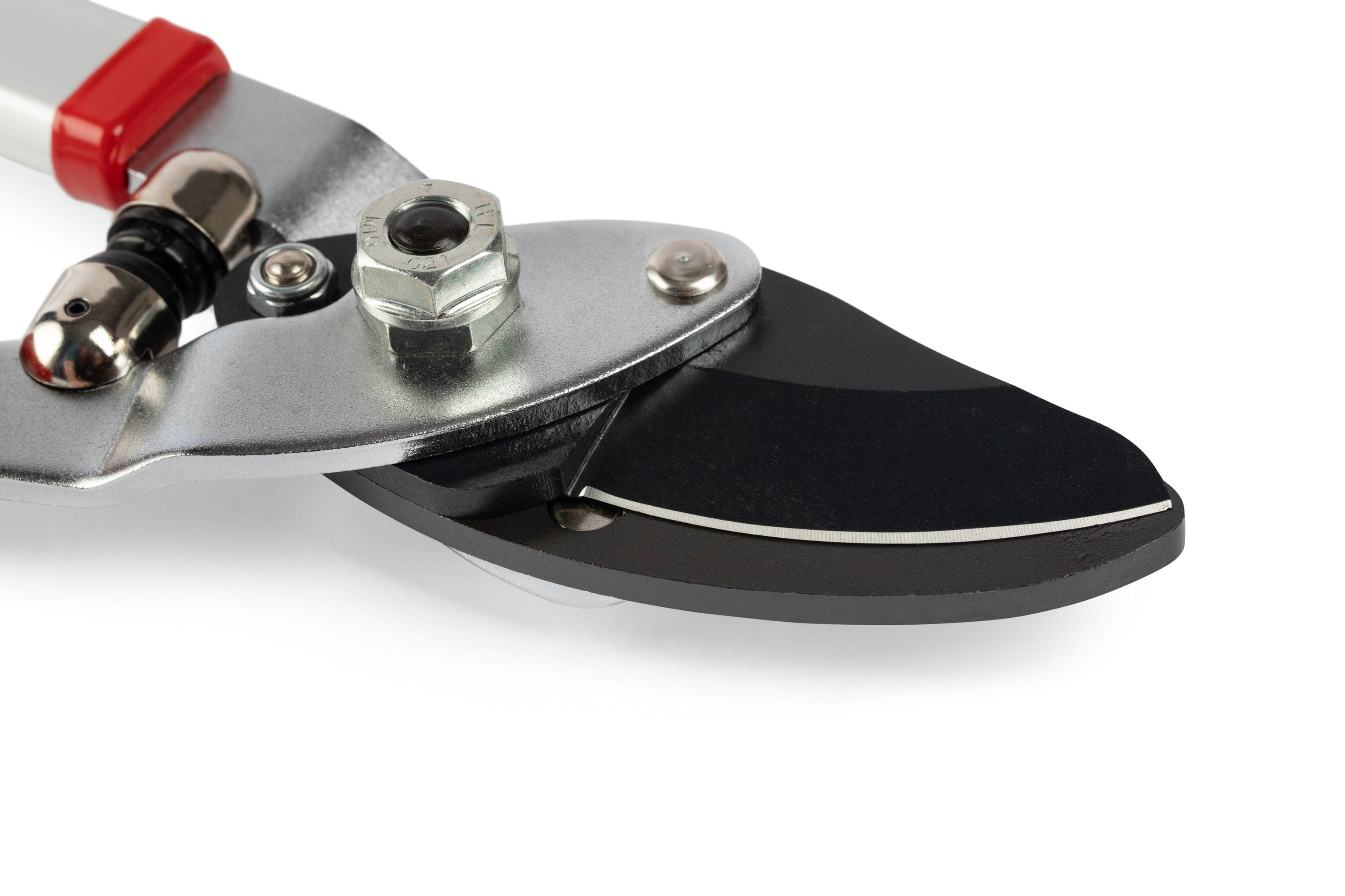 Close-up of the Maru Japanese Gardening Kamaki Lopper, featuring high carbon steel blades and a red-and-white handle, shown against a white background—perfect for precise vine pruning.