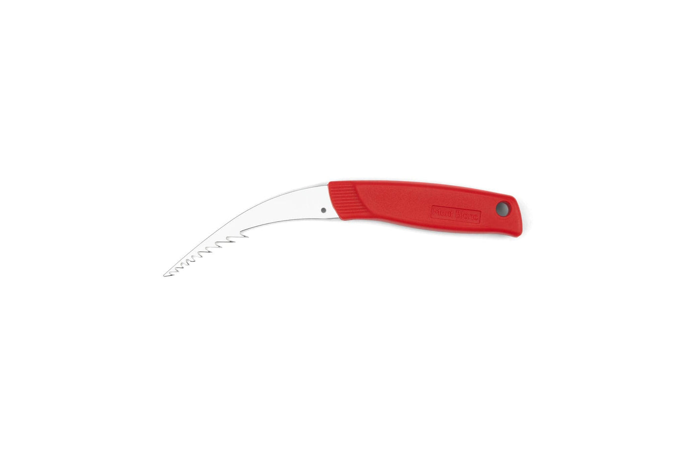 The MARU Japanese Kusatori Ichiban Mont Blanc is a curved pruning knife garden tool with a red handle and a serrated stainless steel blade, shown on a white background.