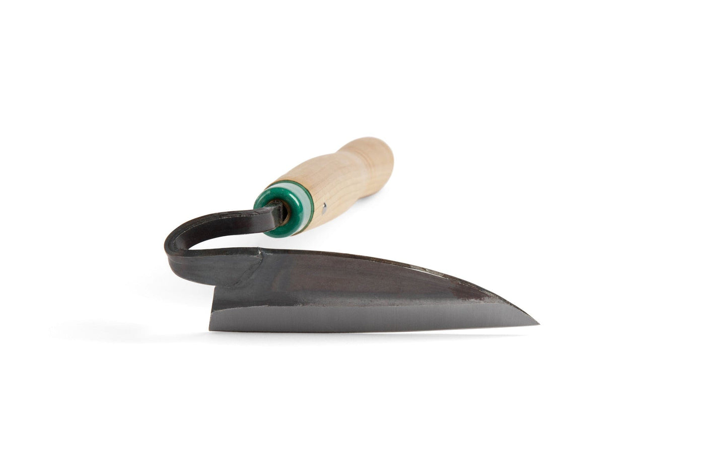 The MARU Japanese Sickle Hoe Right Handed is a versatile gardening tool with a curved high carbon steel blade and wooden handle, displayed on a white background.