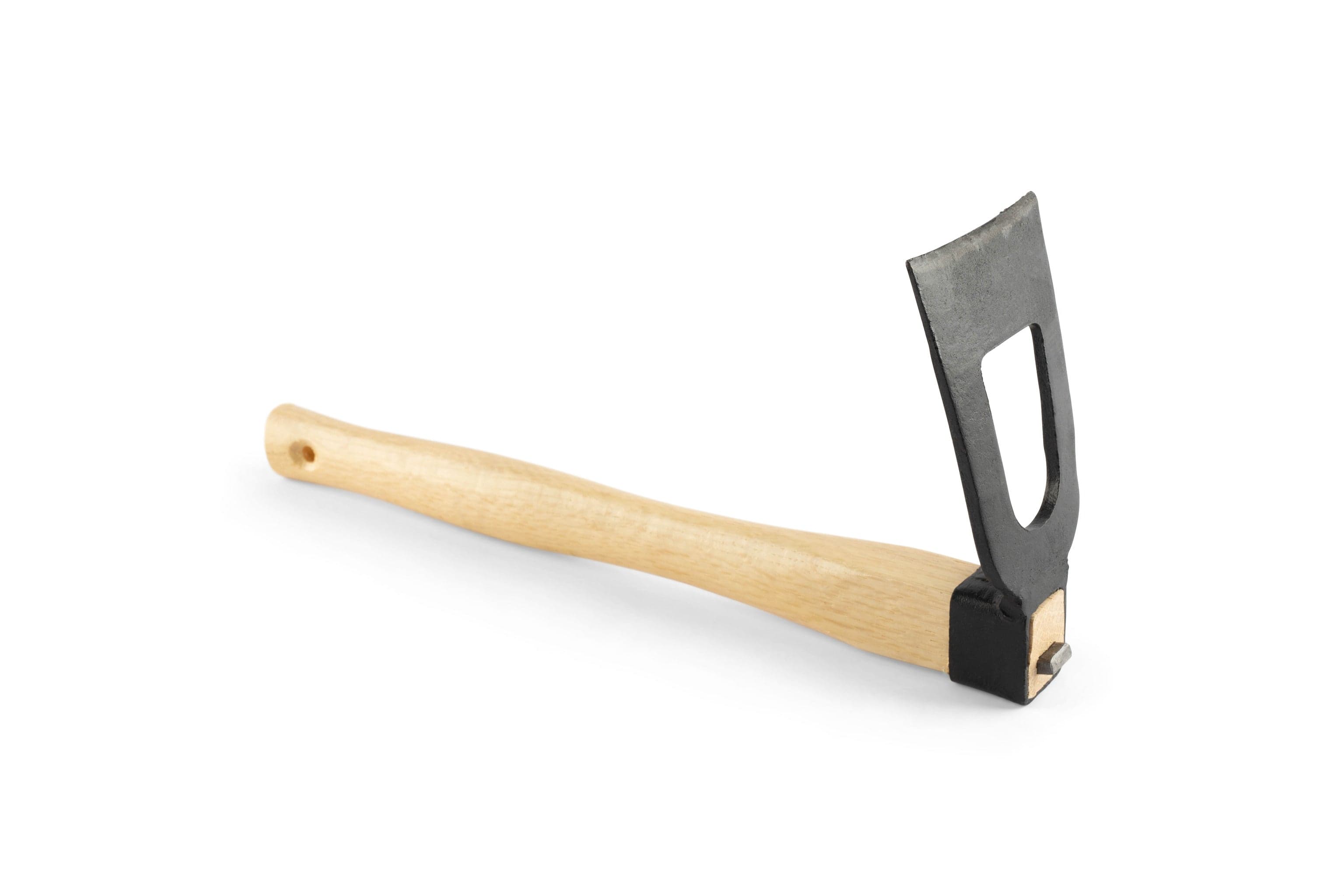 The MARU Kusakichi Japanese Window Hoe features a wood handle and black metal blade with a beveled edge and open rectangular window cutout, shown isolated on a white background.