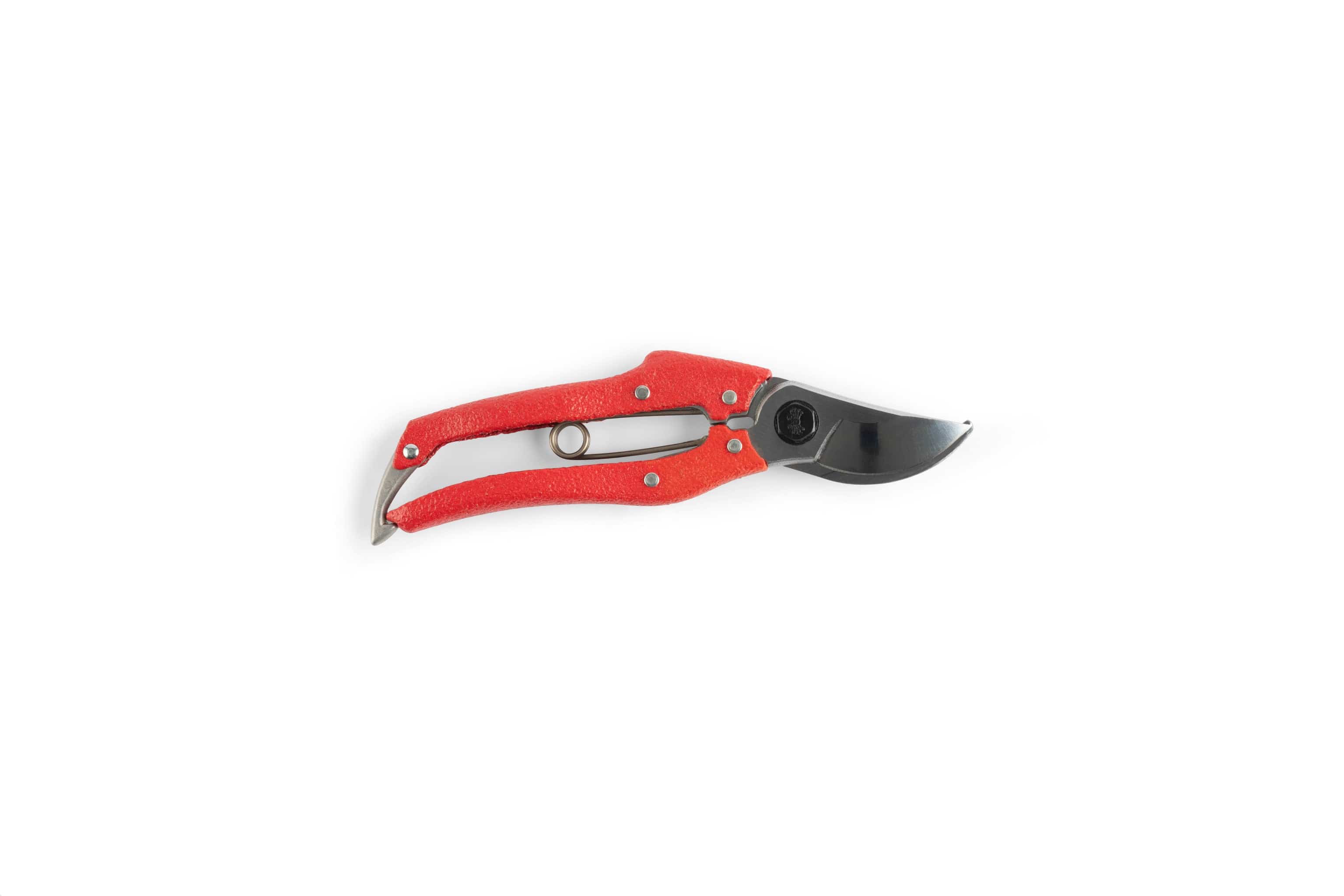 The MARU Nishigaki Japanese Pruning Shears feature ergonomic red handles and a sharp, curved metal blade, shown isolated on a white background.