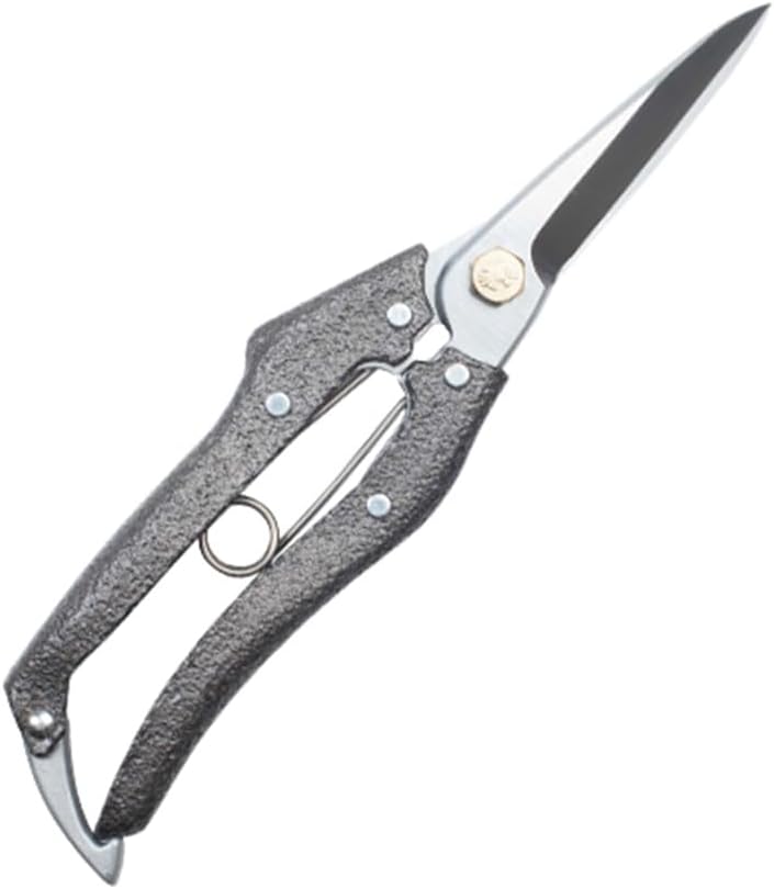 The MARU Pro 200 Megiri Bud Scissors feature sharp high carbon steel blades, a lightweight aluminum handle, curved grip, and pointed tips—ideal for trimming plants or small branches.