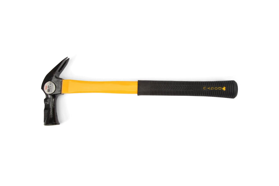 The MARU Dogyu Finish Hammer, featuring a shock-absorbing fiberglass handle and black rubber grip, is shown horizontally on a white background.