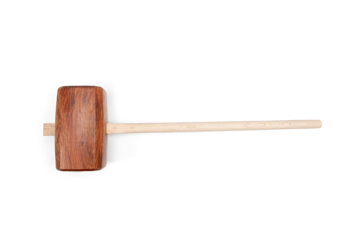 The Commander Mallet by MARU features a rectangular, dark brown Japanese White Oak head and a light cylindrical handle, perfect for timber joinery. Shown on a white background.