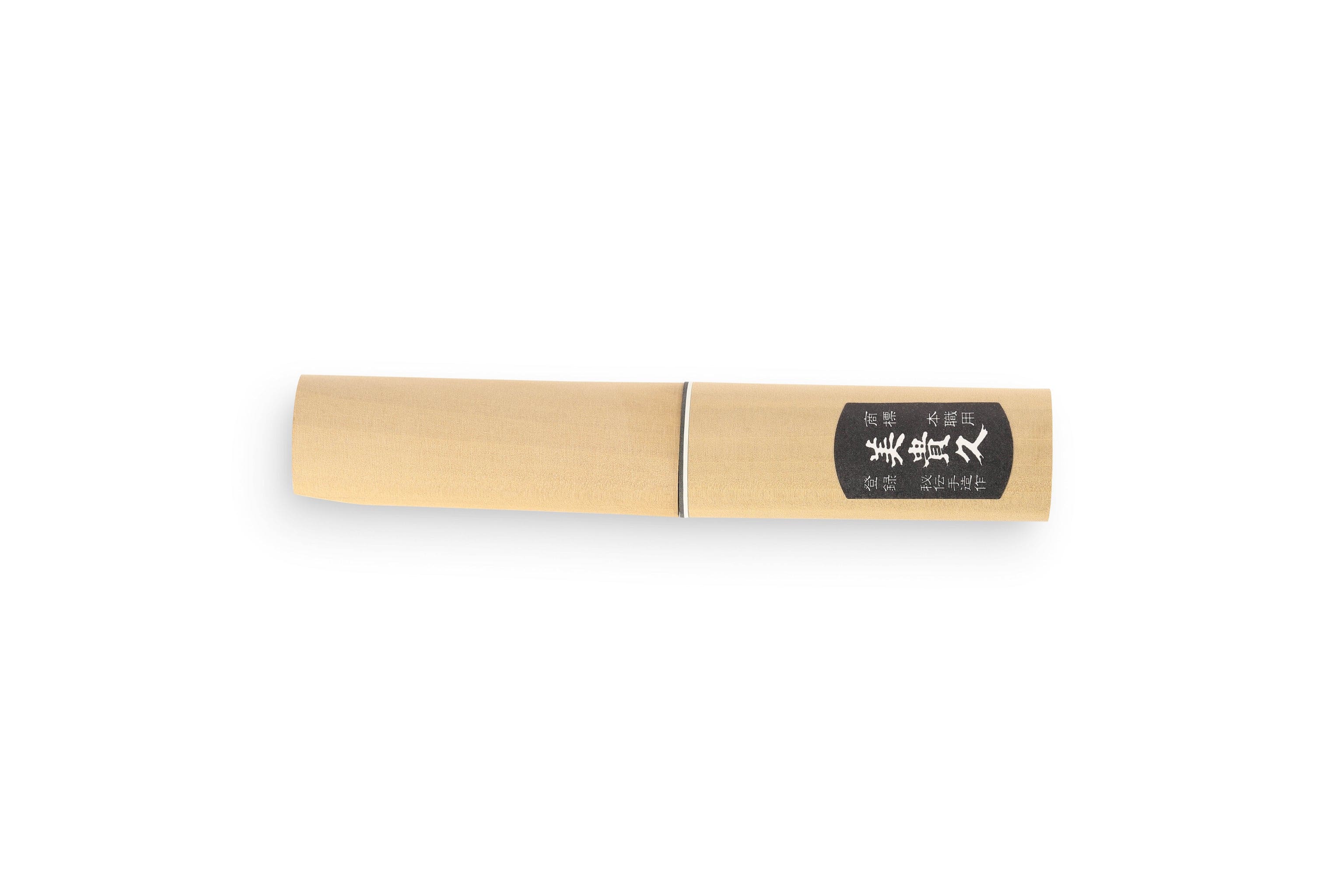 A closed bamboo cylinder with Japanese characters on a central black label contains the MARU Japanese Marking Knife, renowned for its woodworking precision and single bevel edge, suitable for both right and left-handed users.