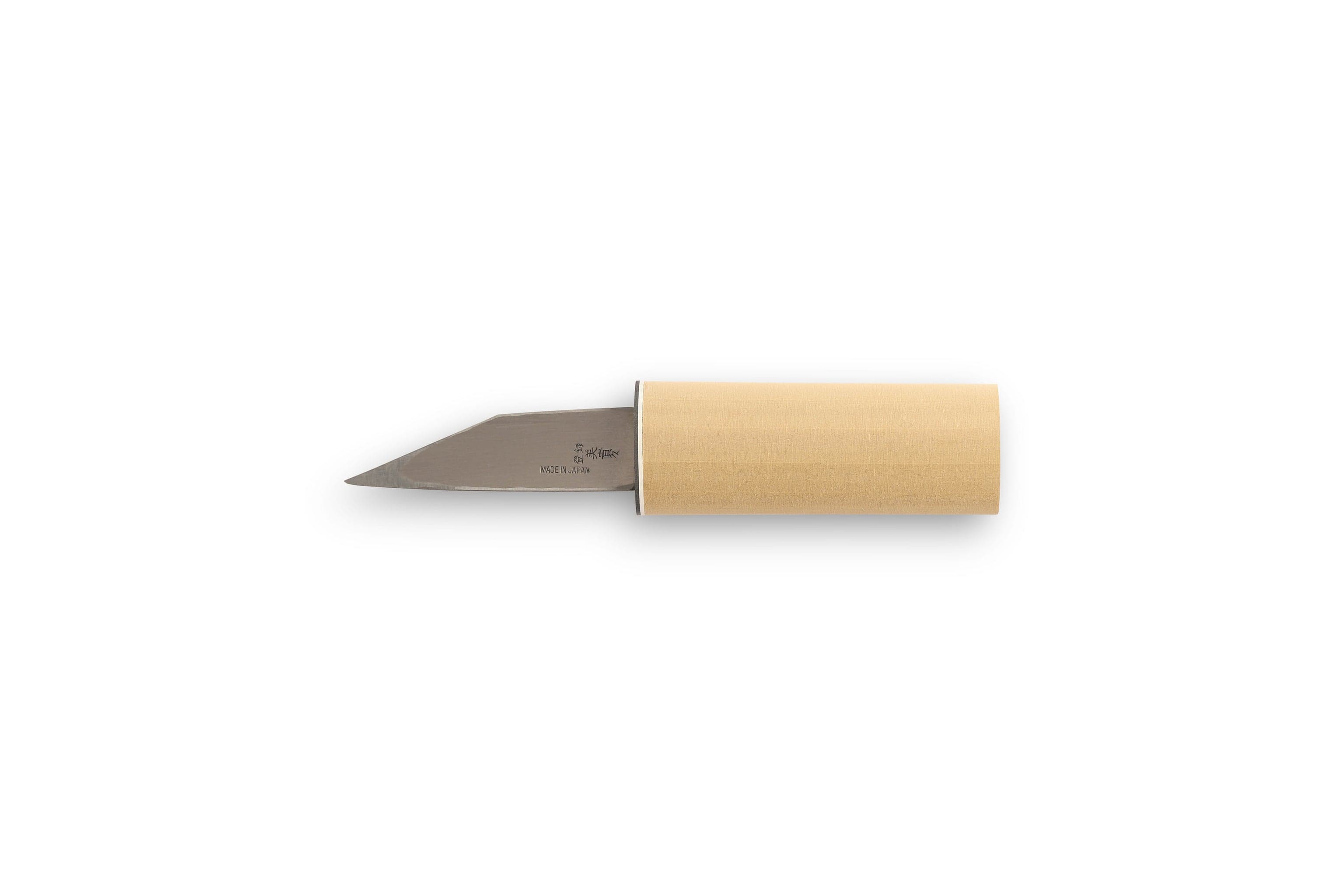 The MARU Japanese Marking Knife, suitable for both right and left-handed users, features a wood handle and short pointed steel blade for precise woodworking. Its single bevel edge ensures exceptional accuracy, showcased on a plain white background.