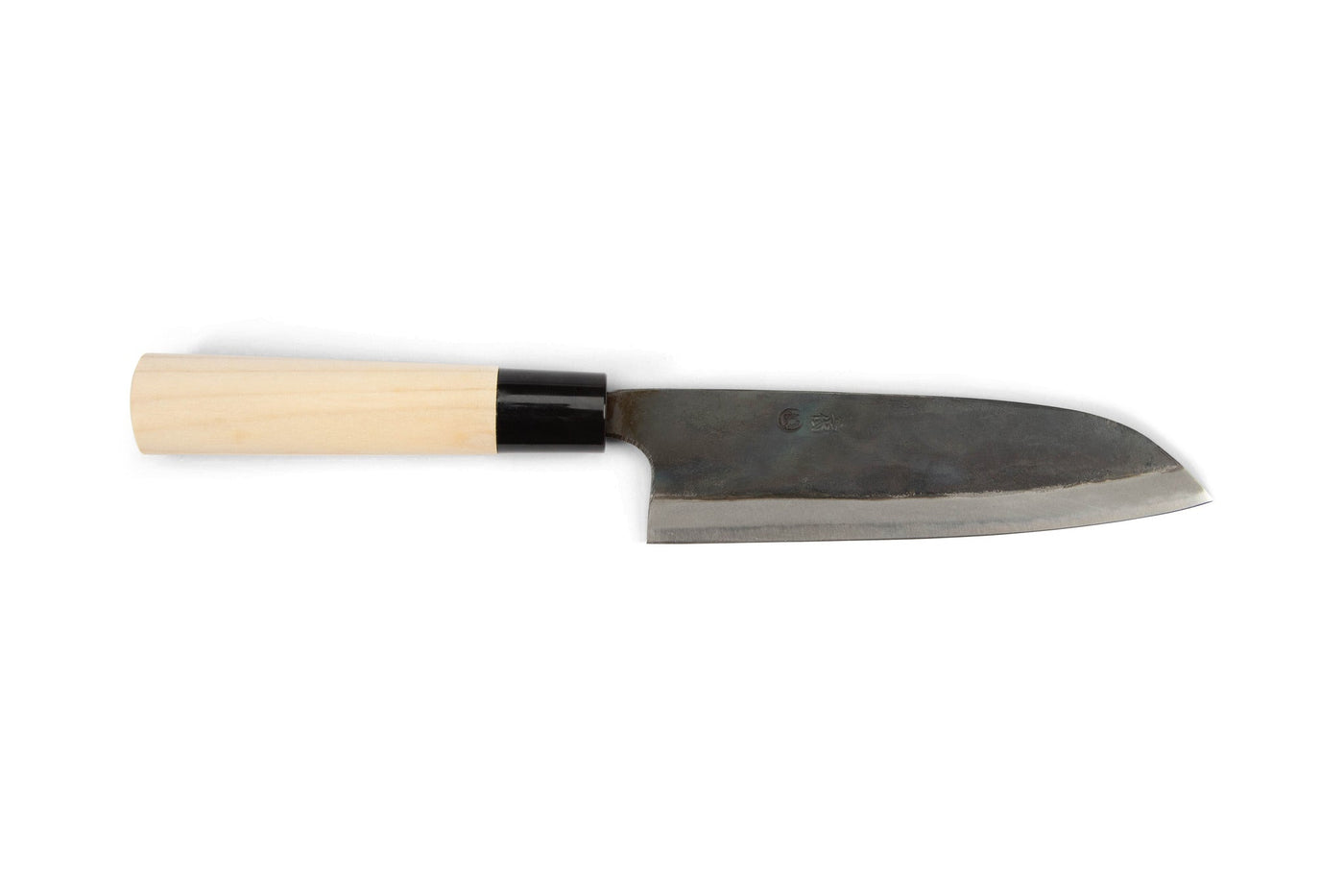 The MARU Japanese Santoku Chef Knife features a handmade, wide rectangular blade and a light wood handle, displayed on a plain white background.