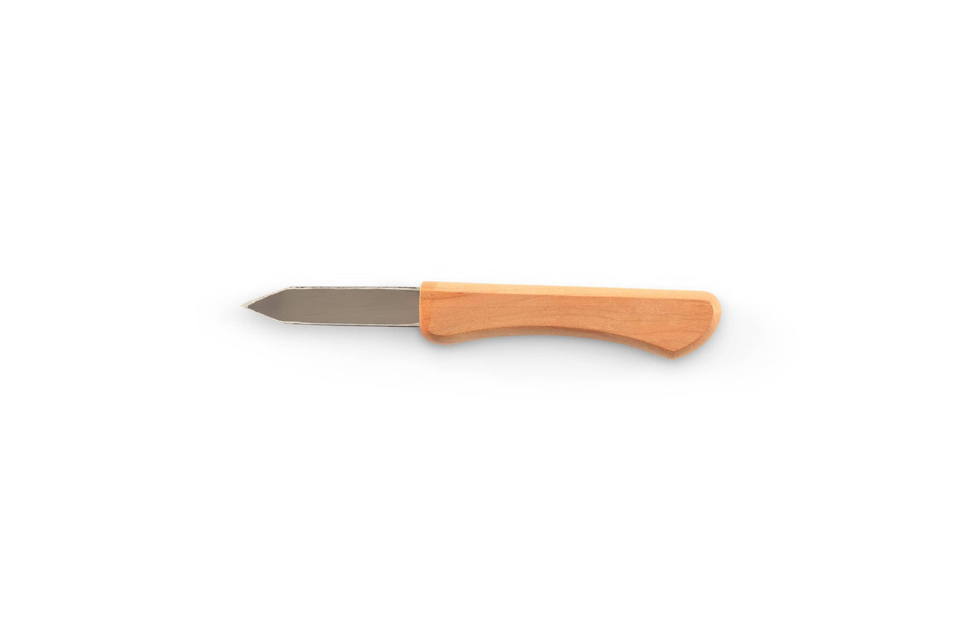 The MARU Ikeuti Japanese Marking Knife, showcasing a pointed laminated steel blade with a wooden handle, is elegantly set against a white background.