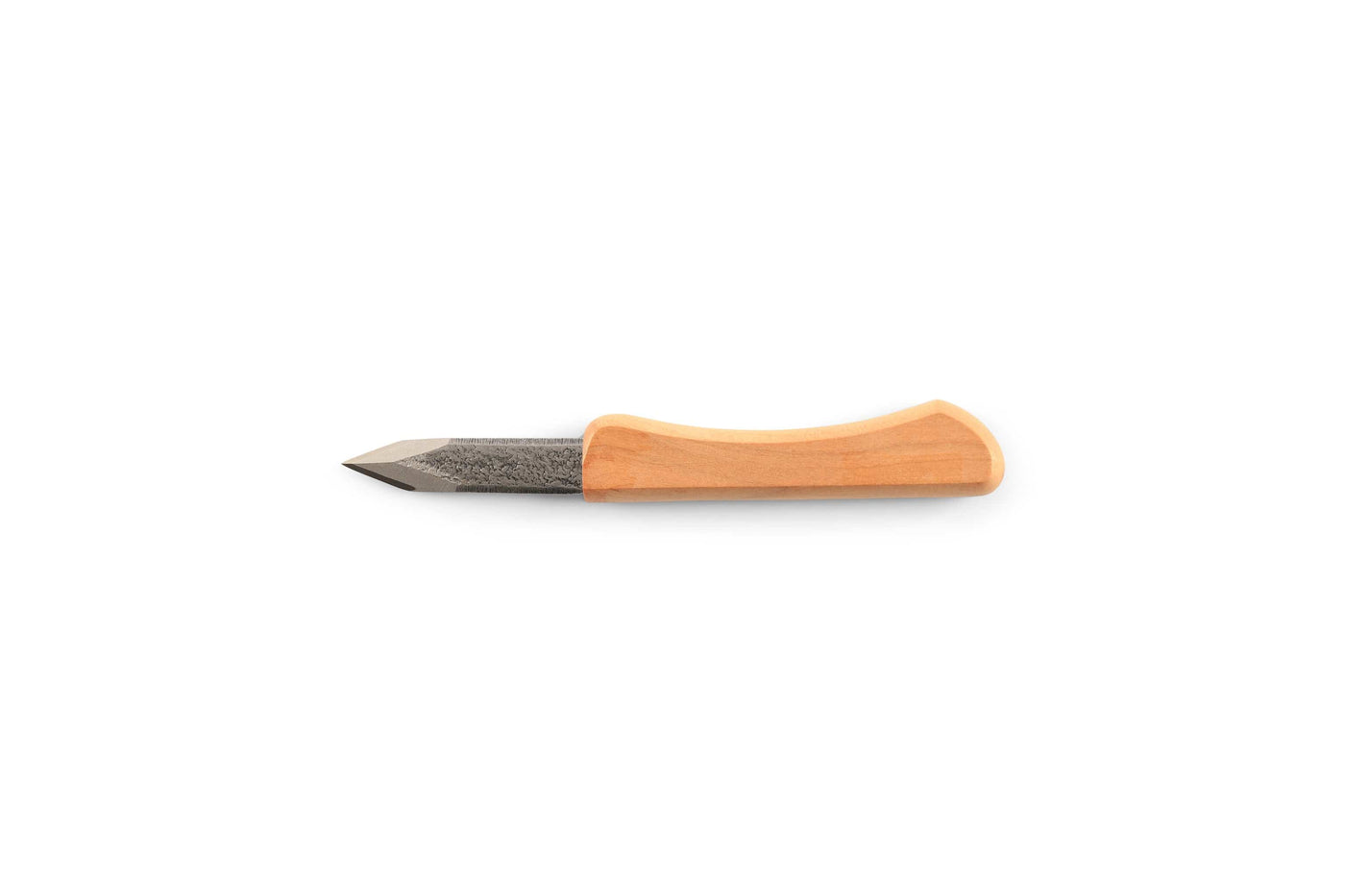 The MARU Ikeuti Japanese Marking Knife, featuring a wood handle and short, pointed laminated steel blade, is displayed horizontally on a plain white background.