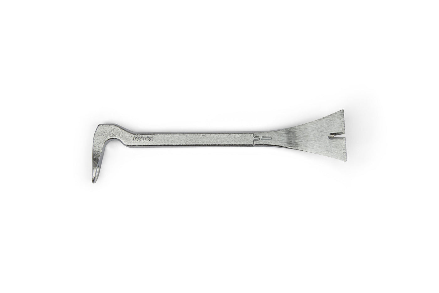 The MARU Japanese Mokuba Catspaw Flat Tail is a small metal prybar with a curved, forked end for nail removal and a wide, slotted chisel end—perfect for trim installation—shown on a white background.