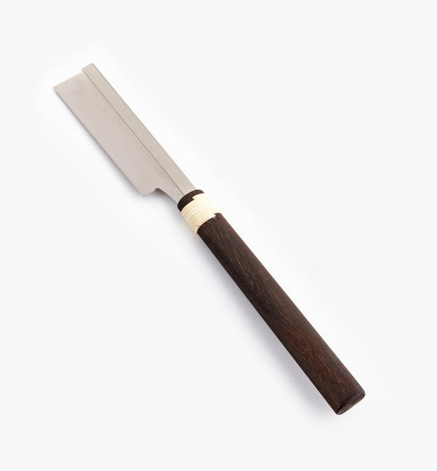 The MARU DOZUKI 120MM features a Japanese-style design with a dark wooden handle and sharp metal blade, made in Japan and isolated on a white background.