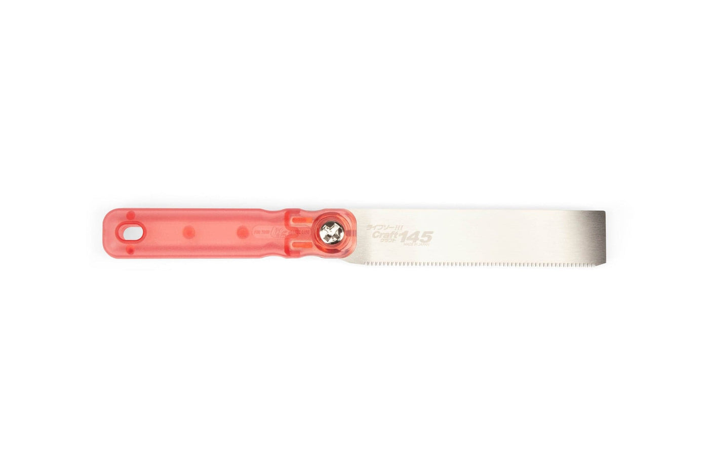 The MARU Japanese Flush Cut Saw features a red plastic handle and an ultra-thin blade with fine, no-set teeth, shown against a white background.
