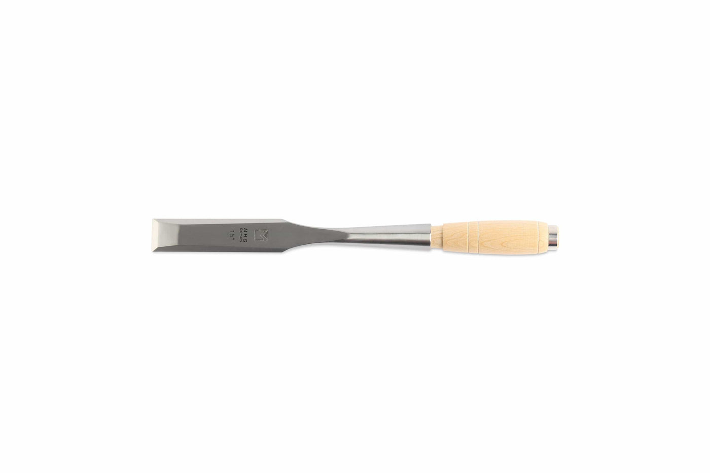 The MHG Messerschmidt Timber Framing Chisel features a bevelled blade and light wooden handle, making it an essential tool for professional woodworkers handling intricate tasks.