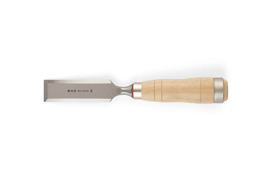 The MHG Carpenter Chisel by MHG features a straight steel blade and a light wooden handle, making it ideal for precise woodworking tasks. Shown on a white background.
