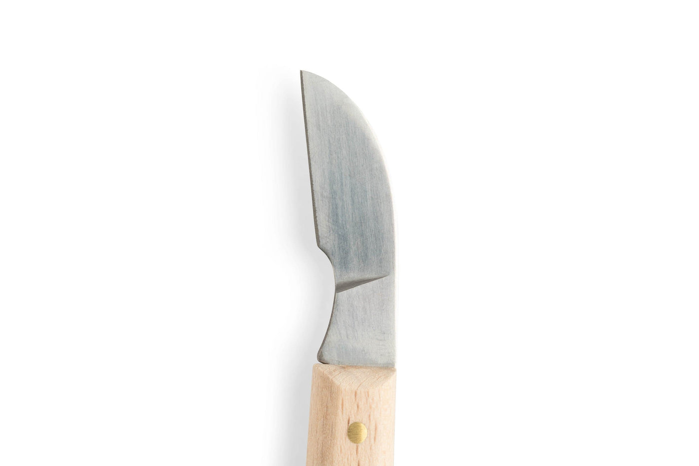 The MHG Wood Carving Knife and Gouge Set features a short, curved stainless steel blade and wood handle—perfect for professional woodworking—shown upright against a plain white background.