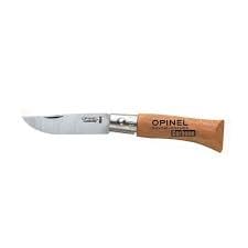 A No. 02 Opinel folding knife featuring a wooden handle and stainless steel blade by Opinel.