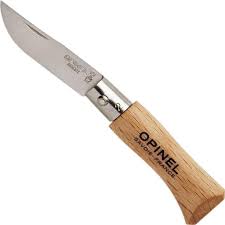 The No. 02 Opinel Folding Knife features a wooden handle with the "Opinel" brand name engraved and a stainless steel blade.