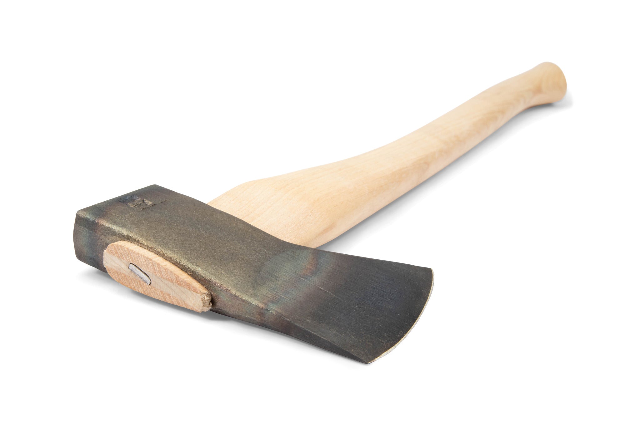 The PEA Hudson Bay Axe with Blade Guard 18-IN, featuring a wood handle and metal blade, is shown against a white background with the blade facing forward and the handle extending back.