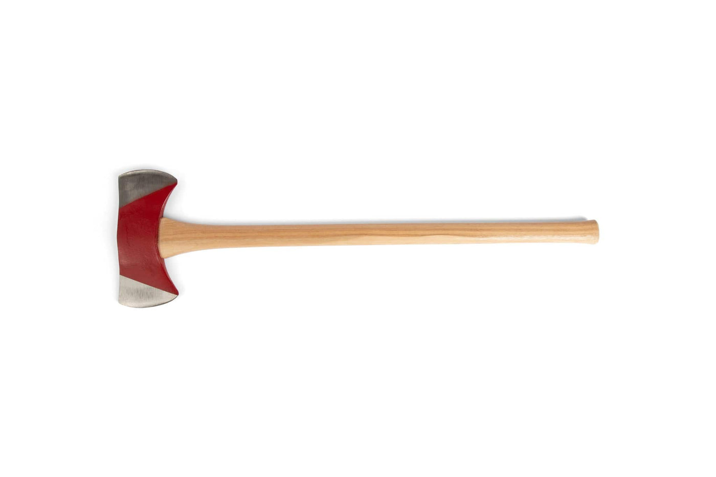 The Peavey 36" Double Bit Axe by PEA, featuring a forged tool steel head, American hickory handle, and red-painted blades, is displayed on a white background.