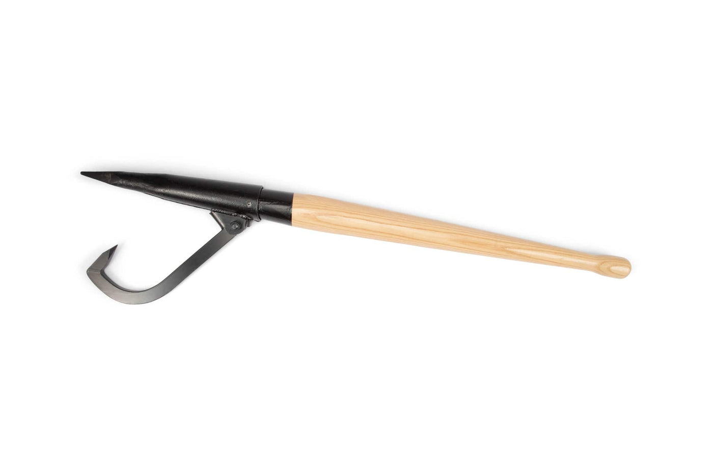 The PEA Peavey Bangor Rafting Peavey is a forged log-handling tool with a wooden handle and metal head featuring a pointed tip and curved hook, ideal for safe log handling.