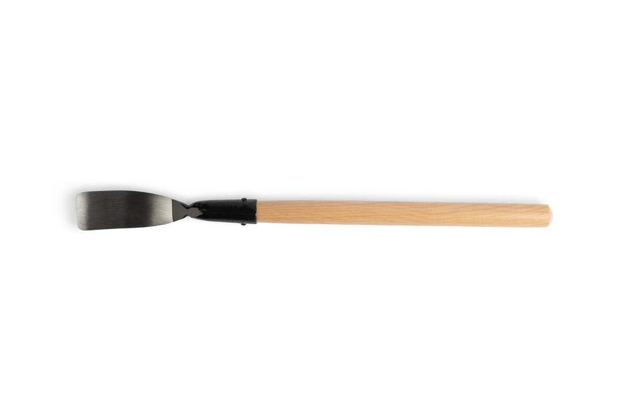The Peavey Bark Spud by PEA, a straight-edged chisel for bark removal, has a wooden handle and metal blade against a plain white background.