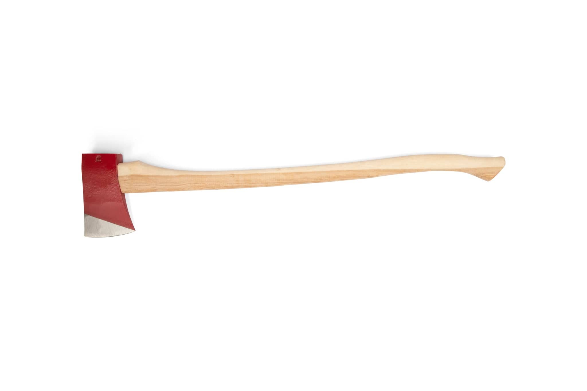The PEA Peavey Dayton Axe With Blade Guard 36-in features a forged steel head, partially painted red, and an American hickory handle, displayed on a white background.