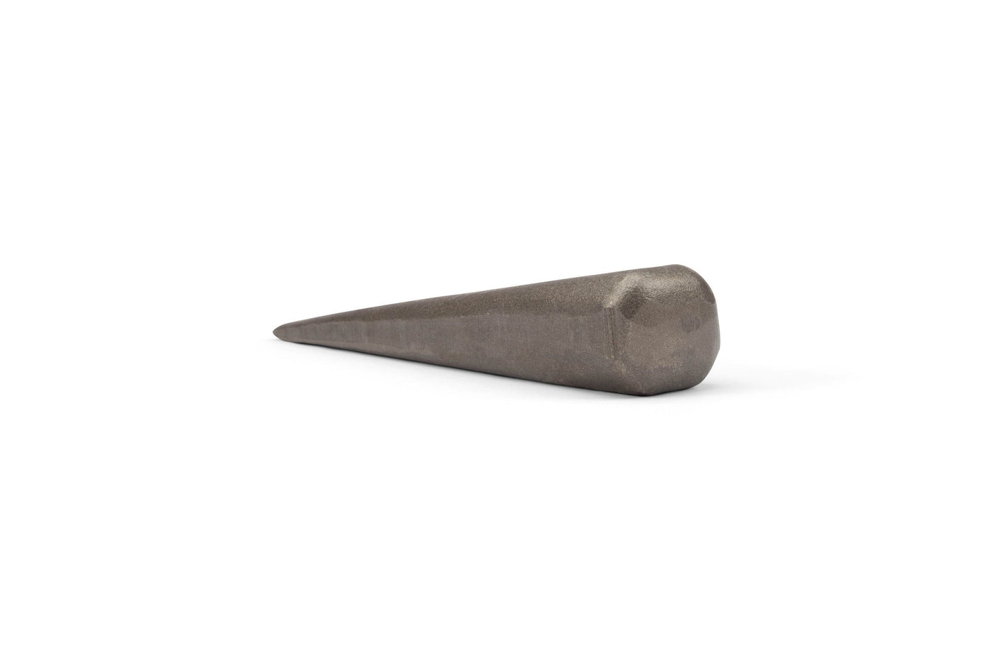 The PEA Peavey Splitting Wedge features high carbon steel with a smooth, matte finish, tapering from a wide, rounded end to a pointed tip. Resting on a white background, its an ideal and reliable tool for splitting wood.
