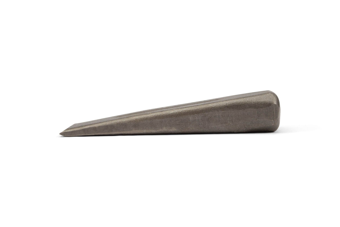 The PEA Peavey Splitting Wedge, featuring high carbon steel construction, a pointed tip, and a wide flat base, is shown lying horizontally on a white background.