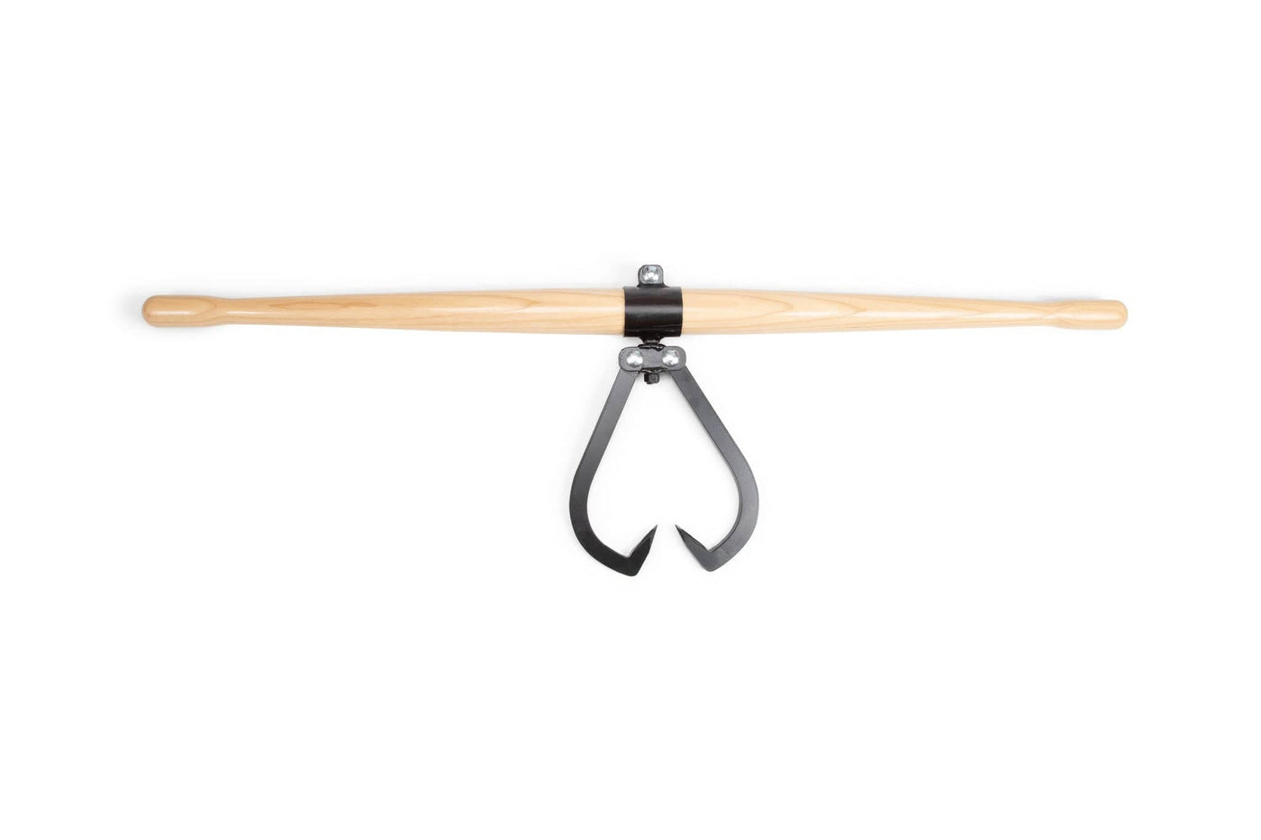 The PEA Peavey Swivel Timber Carrier is a two-person log moving tool with a wooden handle and black metal tongs featuring two sharp curved hooks, shown on a white background.